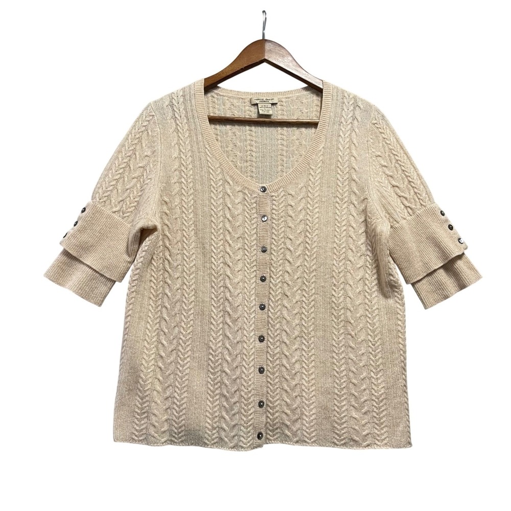 Vertical Design Womens Cardigan Large Beige Cashmere Cable Knit Old Money Preppy